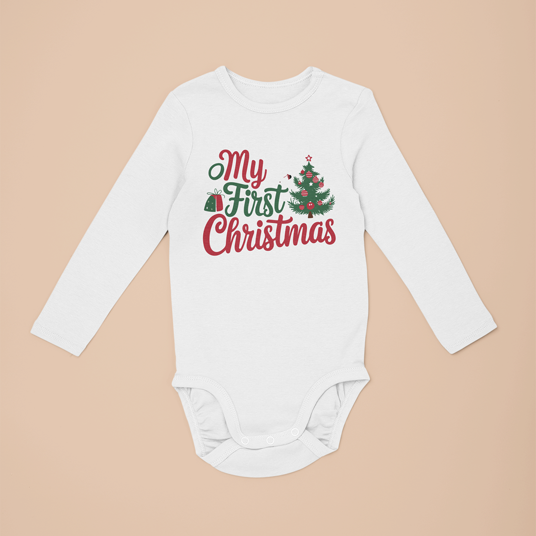 My First Christmas Printed Christmas Long Sleeve Baby Vest