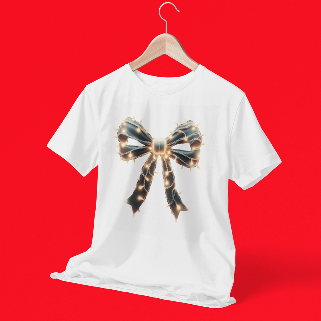 Christmas Bow Graphic Printed Christmas T-Shirt