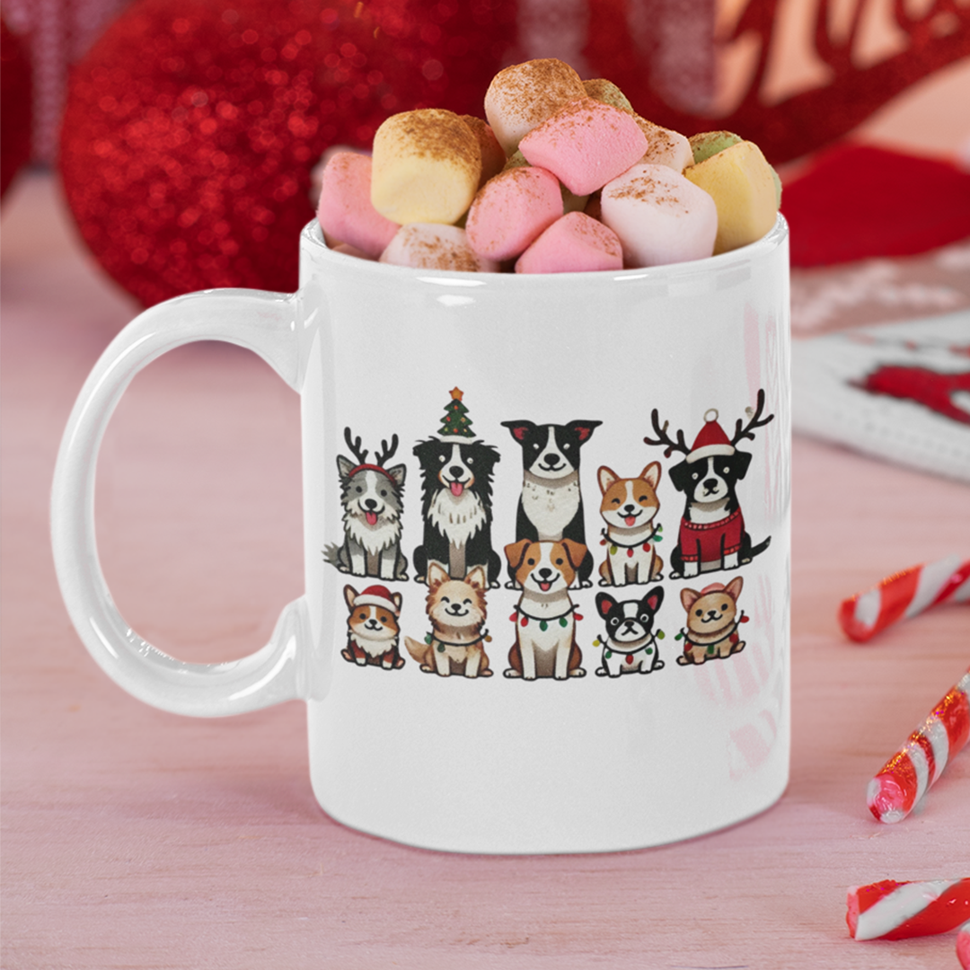 Festive Dogs Graphic Printed Christmas Mug