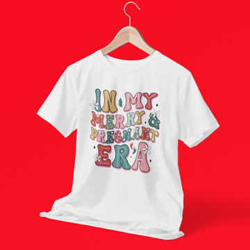 In My Merry Pregnant Era Graphic Printed Christmas T-Shirt