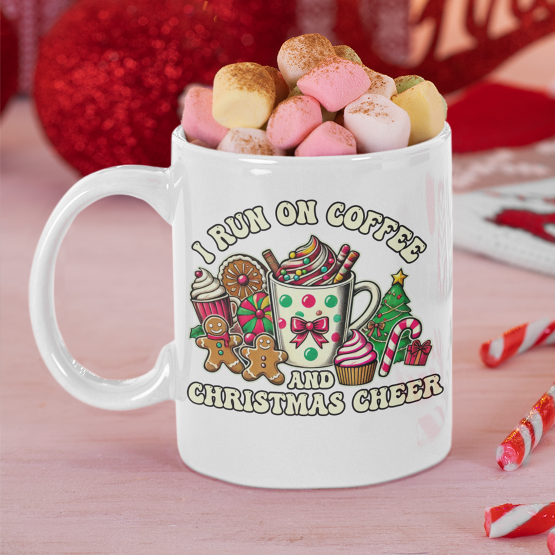 I Run On Coffee & Christmas Cheer Graphic Printed Christmas Mug