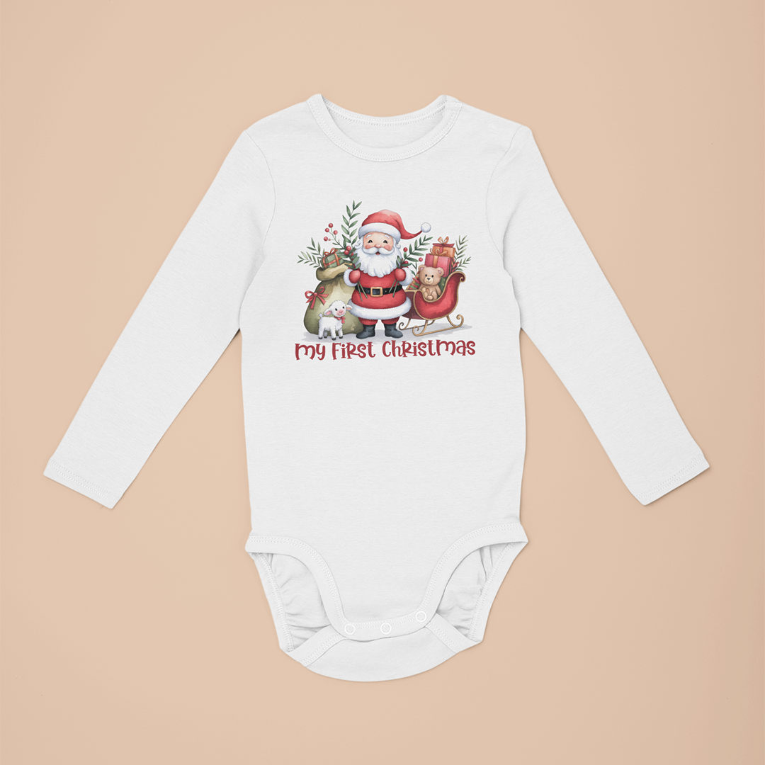 My 1st Christmas Printed Christmas Long Sleeve Baby Vest